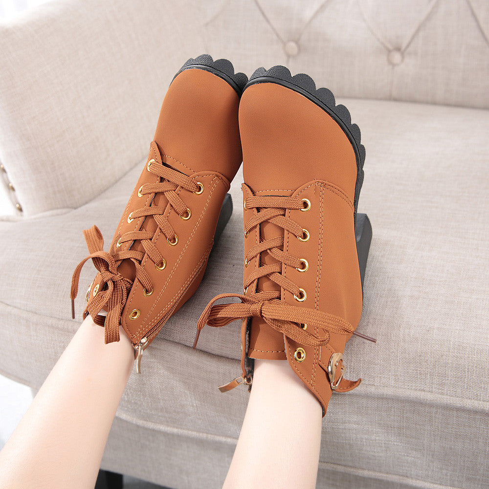 Womens Fashion High Heel Lace Up Ankle Boots Ladies Buckle Platform Shoes